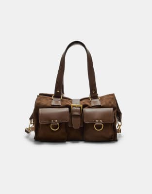 Stradivarius - Schultertasche in Braun mit Taschen-Brown