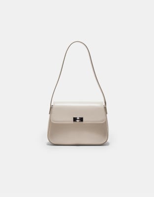 Stradivarius - Schultertasche in Ecru mit Umschlagklappe-Weiß