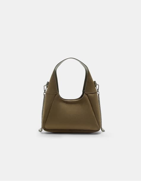 Stradivarius – Schultertasche in Khaki mit Kette - view 1