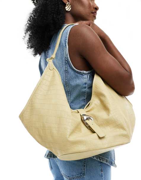 Stradivarius – Schultertasche in Kroko-Buttermilchgelb - view 1