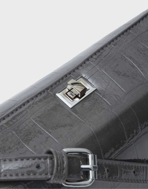 Stradivarius Schultertasche in Kroko-Optik in Dunkelgrau, 4 von 4