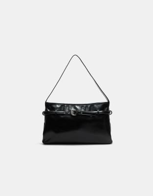 Stradivarius - Schultertasche in Schwarz mit Gürtel