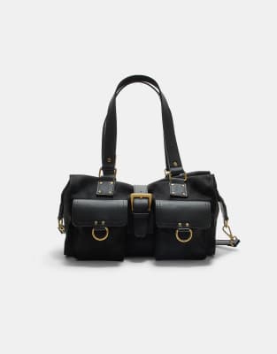 Stradivarius - Schultertasche in Schwarz mit Taschen