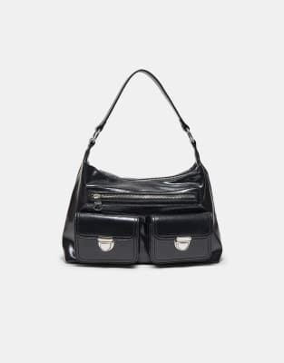 Stradivarius - Schultertasche in Schwarz mit Taschen