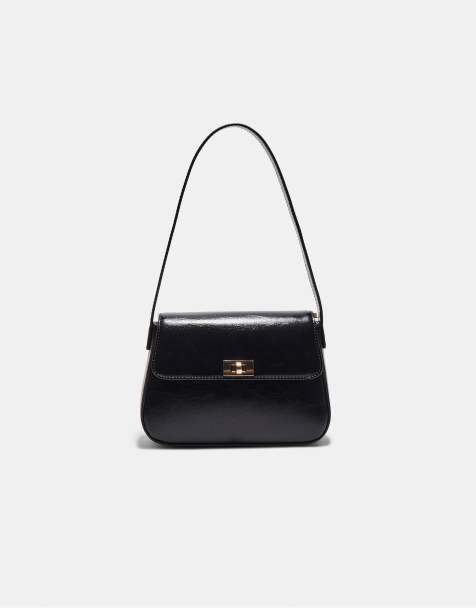 Stradivarius – Schultertasche in Schwarz mit Umschlag - view 1