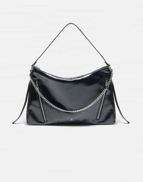 Stradivarius Schultertasche mit Kette und Reißverschlüssen in Schwarz - view 1