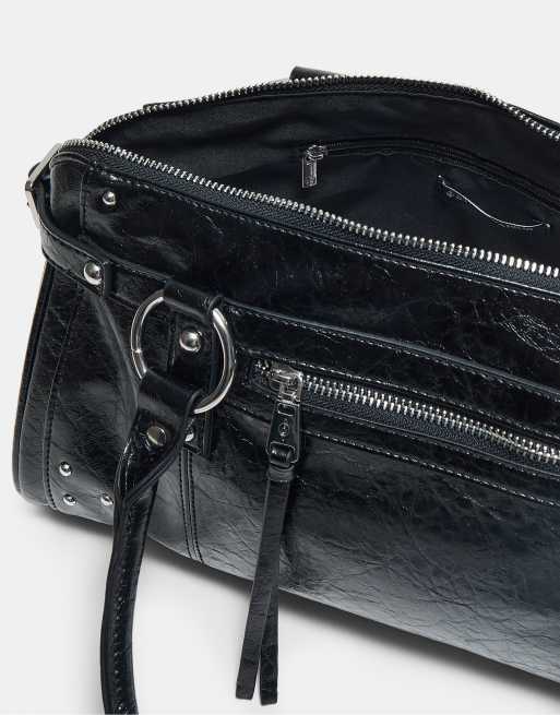 Stradivarius Schultertasche mit Nieten in Schwarz, 3 von 4