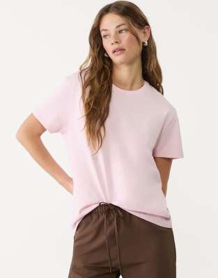 Stradivarius - Schweres, kastiges Basic-T-Shirt in Pastellrosa