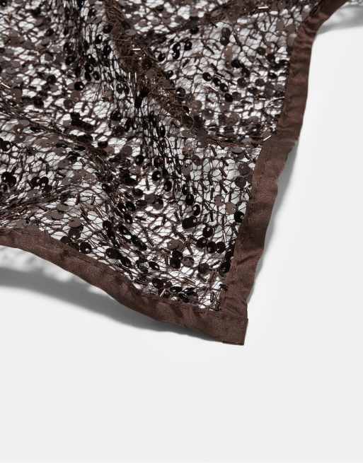 Stradivarius - Sciarpa a rete marrone con paillettes, 4 di 4
