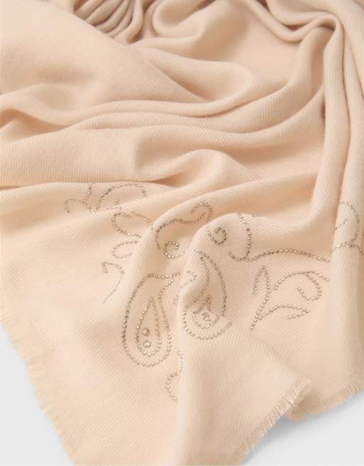 Stradivarius sciarpa con strass color ecru, 4 di 4
