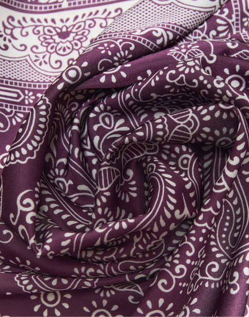 Stradivarius - Sciarpa piccola bordeaux con stampa cachemire, 4 di 4