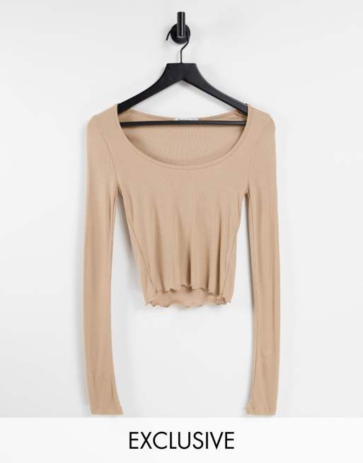 Stradivarius Scoop Neck Fitted Top In Beige Asos