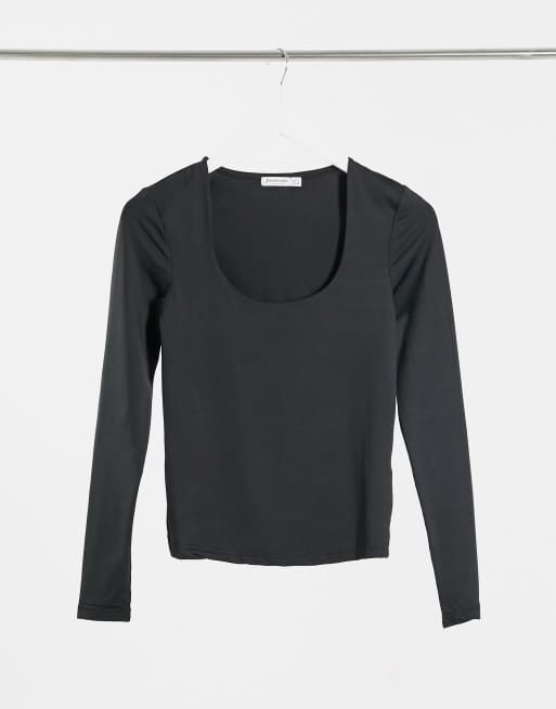 Stradivarius Scoop Neck Top In Black Asos