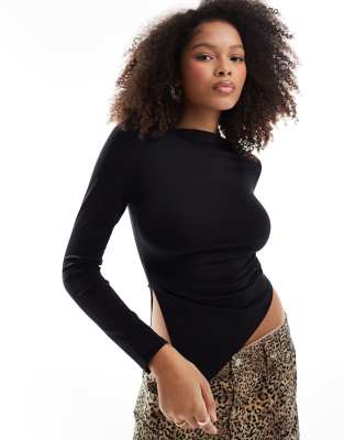 sculpt asymmetric long sleeve top in black