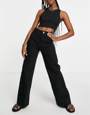 Stradivarius seam front crop wide jean in black