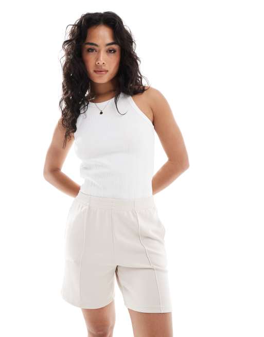 Stradivarius seam front jogger shorts in ecru