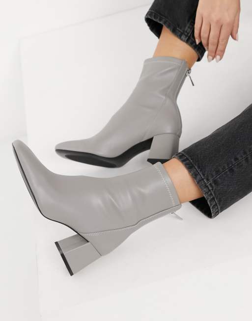 Grey block heel boots best sale