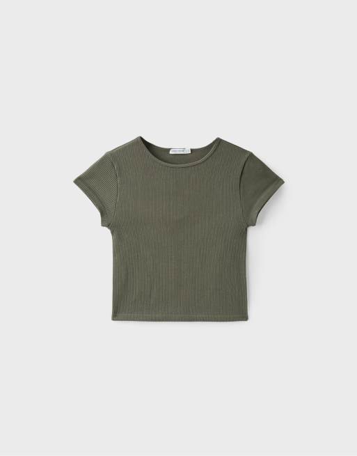 Stradivarius Seamless cropped t-shirt in khaki, 5 of 6