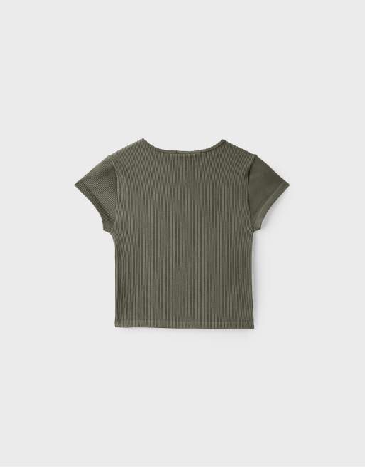 Stradivarius Seamless cropped t-shirt in khaki, 6 of 6