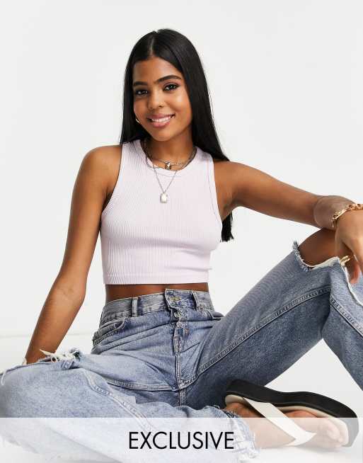 Stradivarius seamless cropped tank top in lilac (part of a set) 
