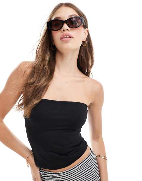 Stradivarius seamless longline bandeau top in black - view 1