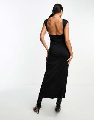 Stradivarius seamless maxi dress with open back in black  - ASOS Price Checker