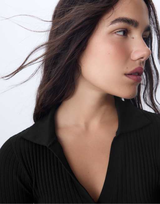 Stradivarius Seamless polo t-shirt in black, 2 of 4