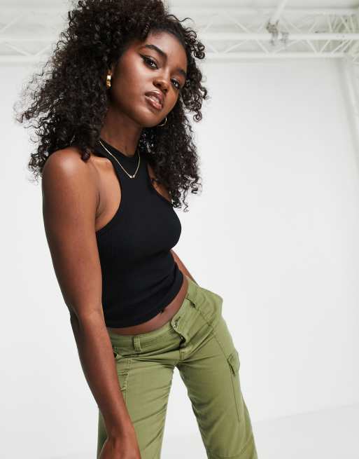 Stradivarius seamless racer vest top in black