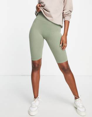 Stradivarius seamless ribbed legging short in sage ASOS