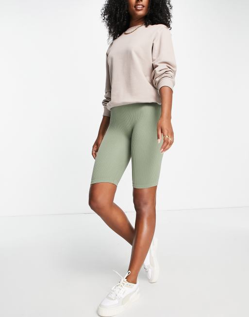Stradivarius seamless ribbed legging short in sage ASOS