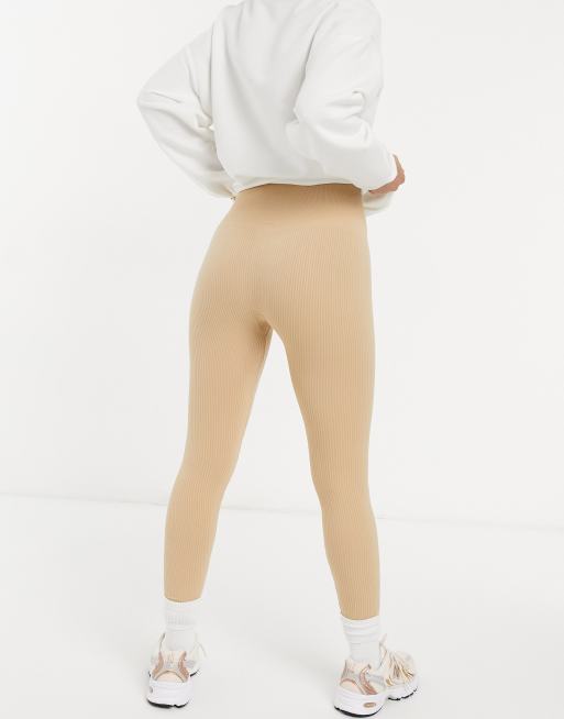 Stradivarius seamless ribbed leggings in beige