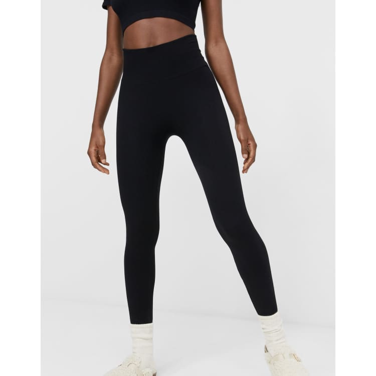 Stradivarius – Nahtlose, gerippte Leggings in Schiefergrau