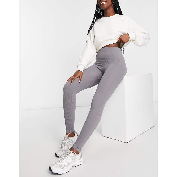 Grey High Waist Ribbed Gym Legging