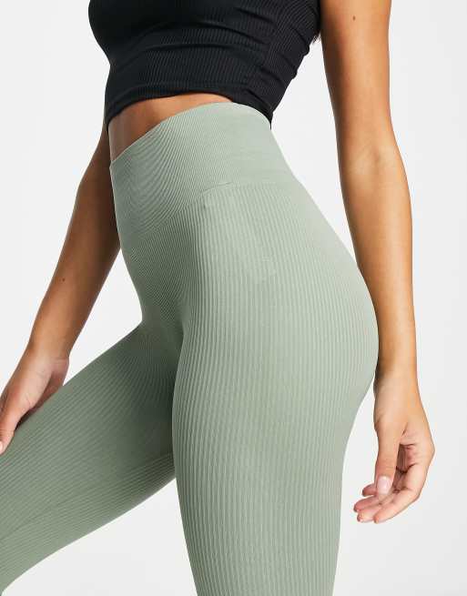 Stradivarius seamless ribbed leggings in olive