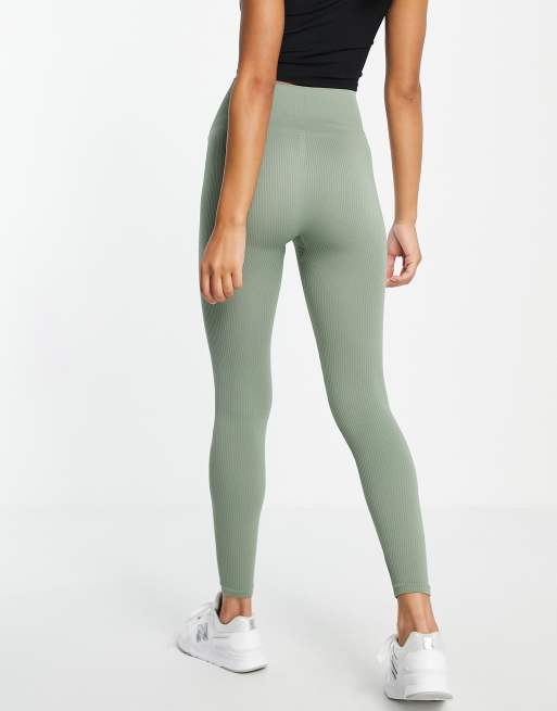 Stradivarius seamless ribbed leggings in olive