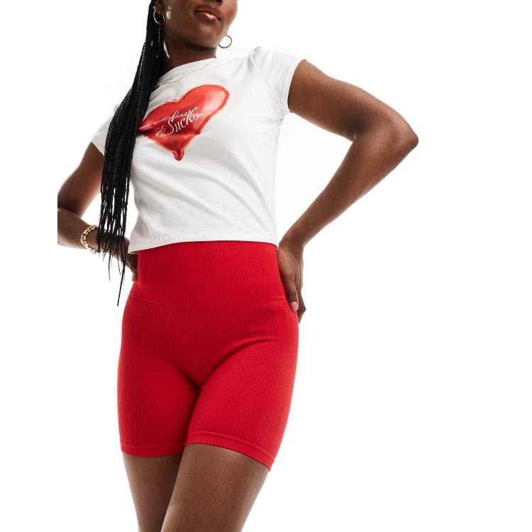 Stradivarius seamless ribbed short in red ASOS