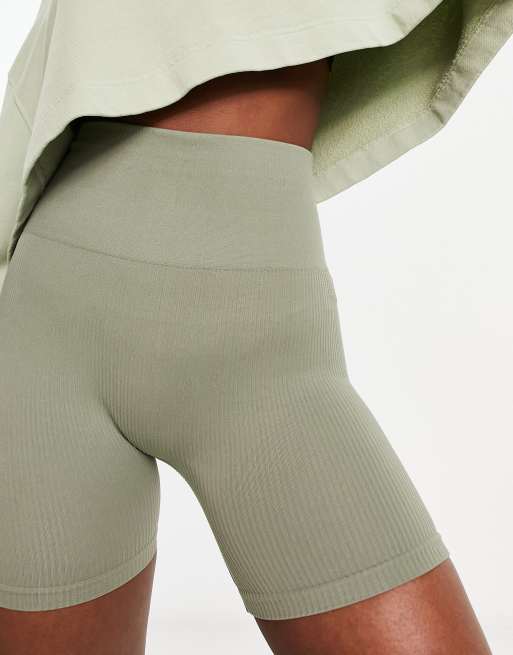 Stradivarius seamless ribbed shorts in olive