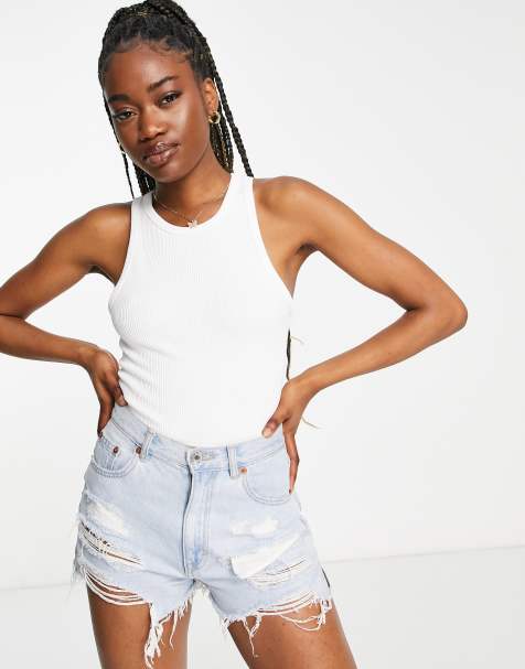 Stradivarius seamless ribbed singlet top in white - view 1