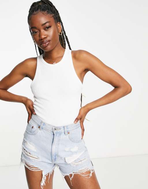 Stradivarius seamless ribbed tank top in white