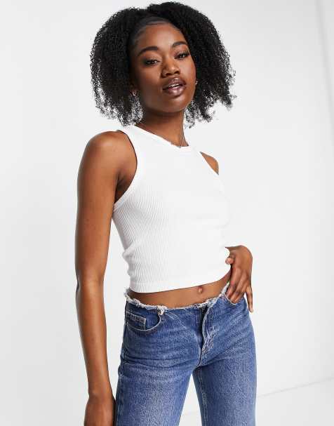 Stradivarius seamless ribbed vest top in white - view 1