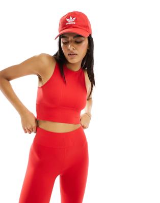 Stradivarius Stradivarius seamless sculpt tank top in red co-ord