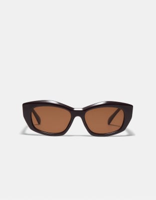 Stradivarius - Sechseckige Sonnenbrille aus Kunstharz in Braun-Brown