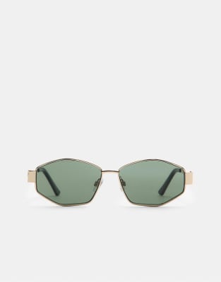 Stradivarius - Sechseckige Sonnenbrille in Khaki-Grün