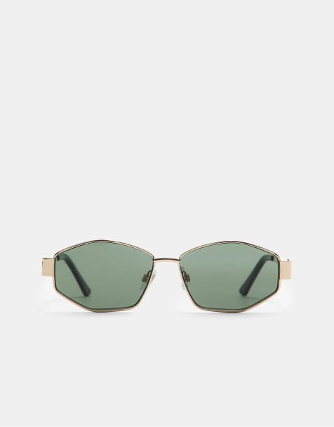 Stradivarius – Sechseckige Sonnenbrille in Khaki - view 1