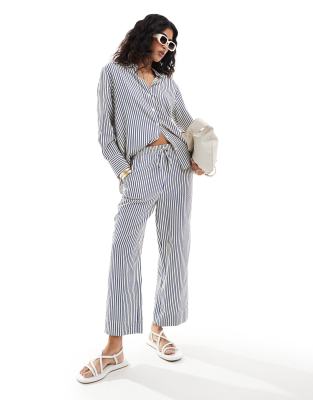 Stradivarius Seersucker Pull-on Pants In Blue Stripe - Part Of A Set