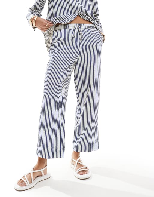 Stradivarius seersucker pull-on pants in blue stripe - part