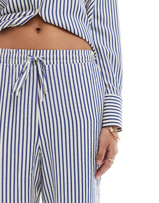 パンツ SEMICOUTURE Cotton blend trouser with striped motif Blu Semicouture Striped Pants for Women | Lyst