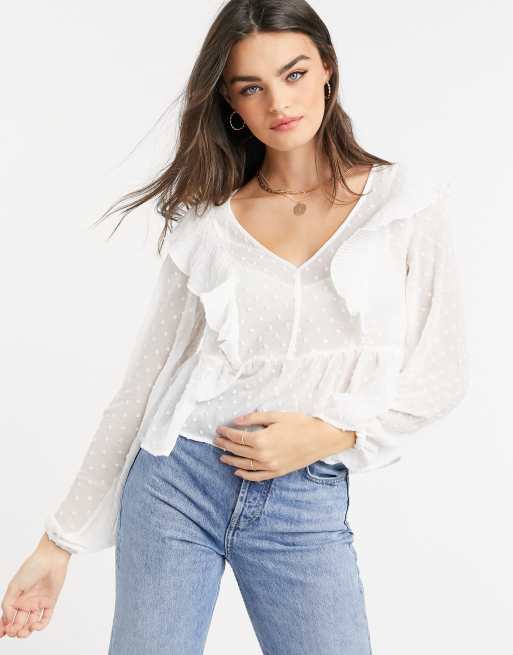 Stradivarius self spot top in white | ASOS