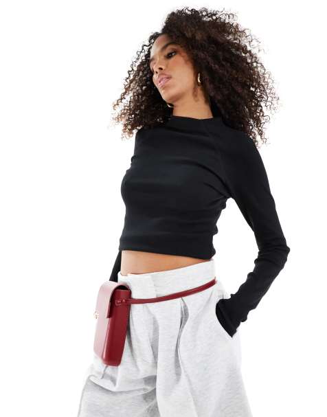 Stradivarius semi high neck top in black - view 1