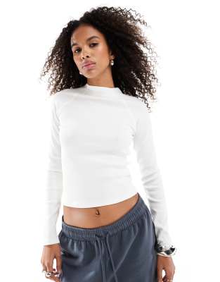 Stradivarius Semi High Neck Top In White